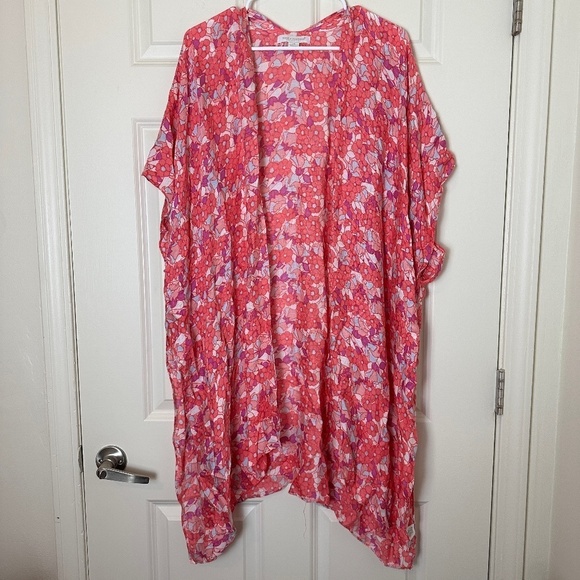 Simply Southern Pink Floral Short Sleeve Kimono One Size Fits Most - Picture 1 of 5